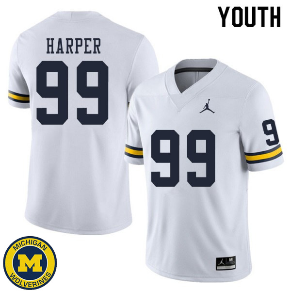 Youth Michigan Wolverines #99 Trey Harper White University Jersey